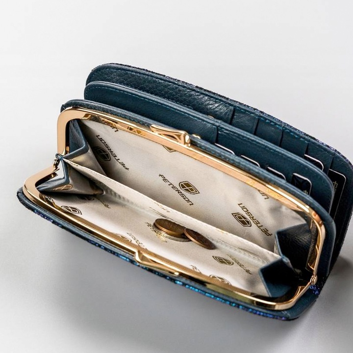 Portfel damski skórzany 9565 Silver-Blue