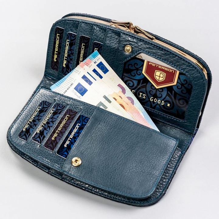 Portfel damski skórzany 9565 Silver-Blue