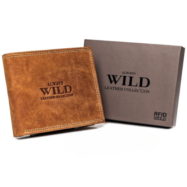 Poziomy, składany portfel męski z kieszonką zewnętrzną na kartę - Always Wild