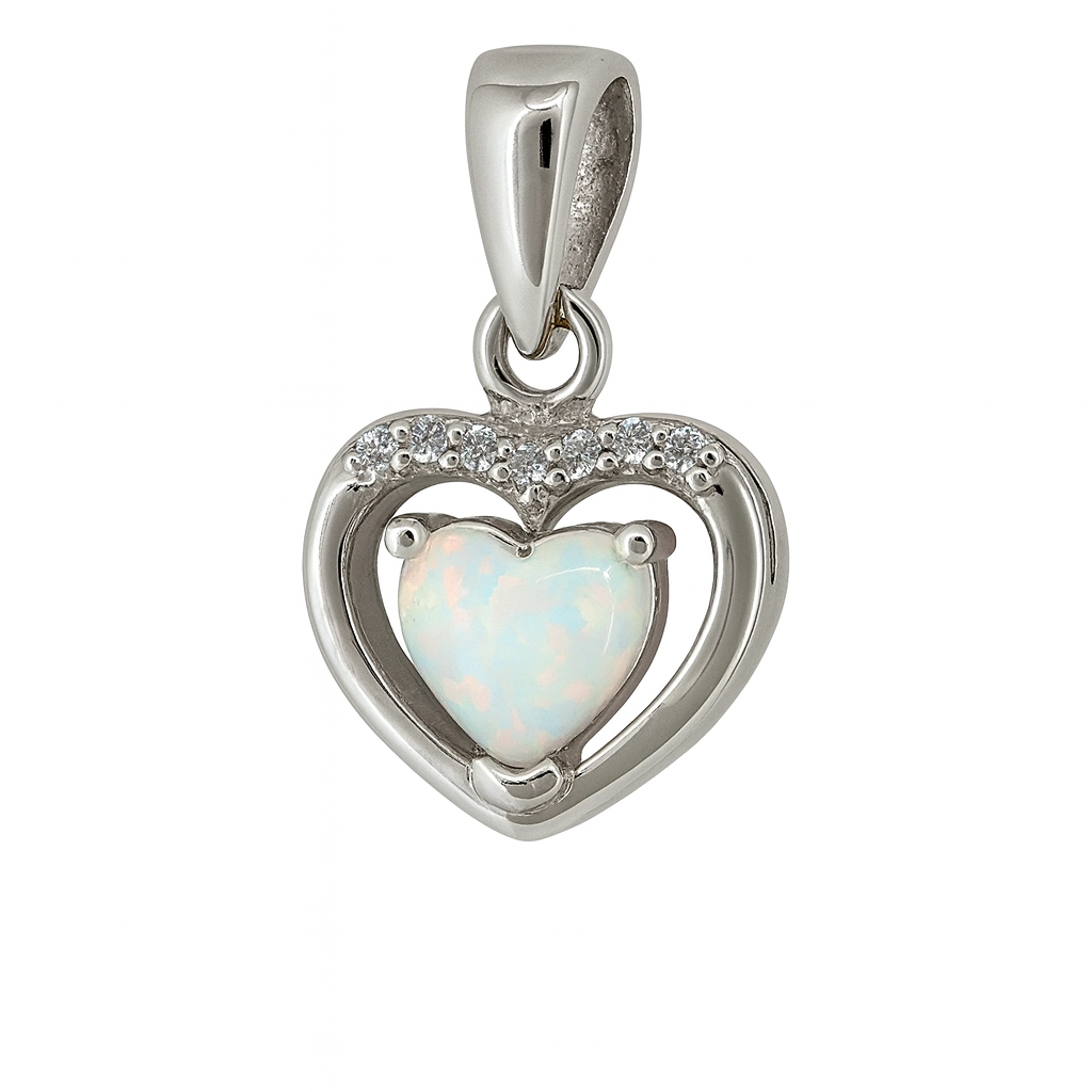 Wisiorek srebrny serce opal + cyrkonie