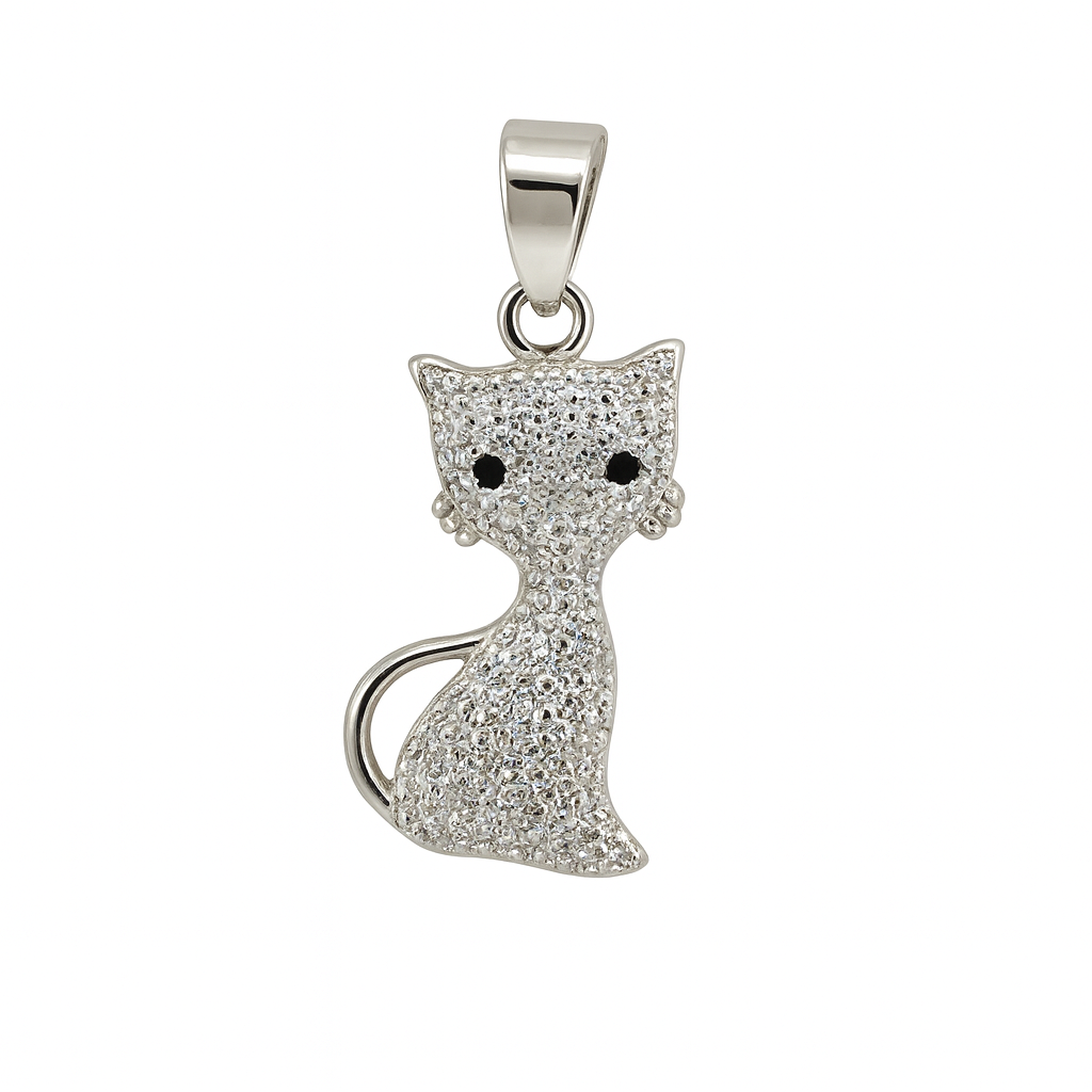 Wisiorek srebrny kotek cyrkonie + czarne oczka